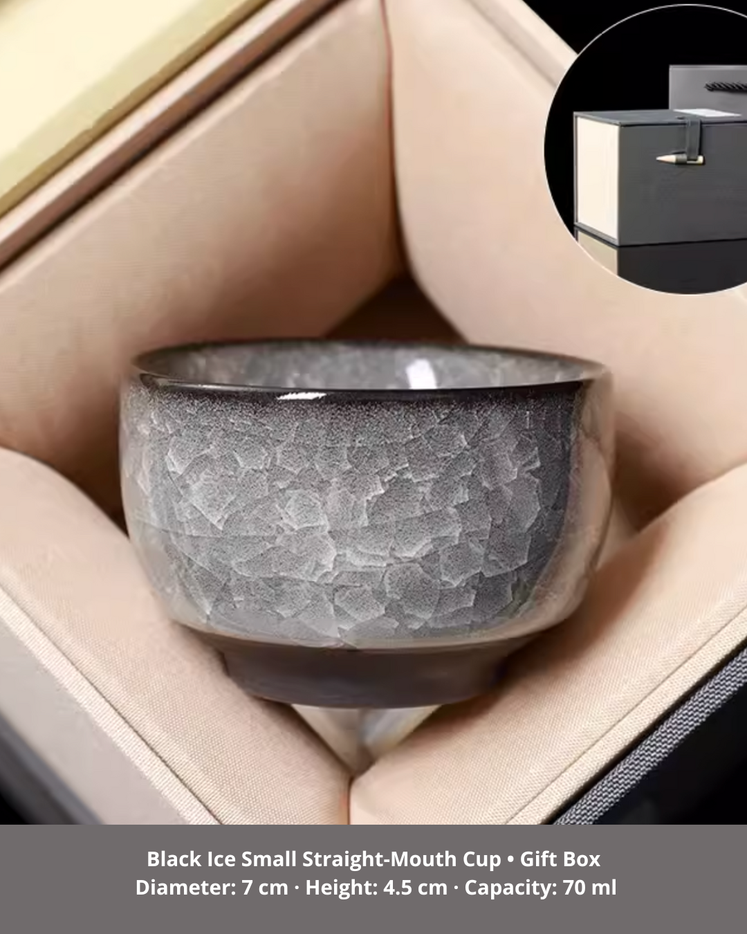 Black Ice Blossom Ceramic Tea Cup for Mindful Daily Rituals