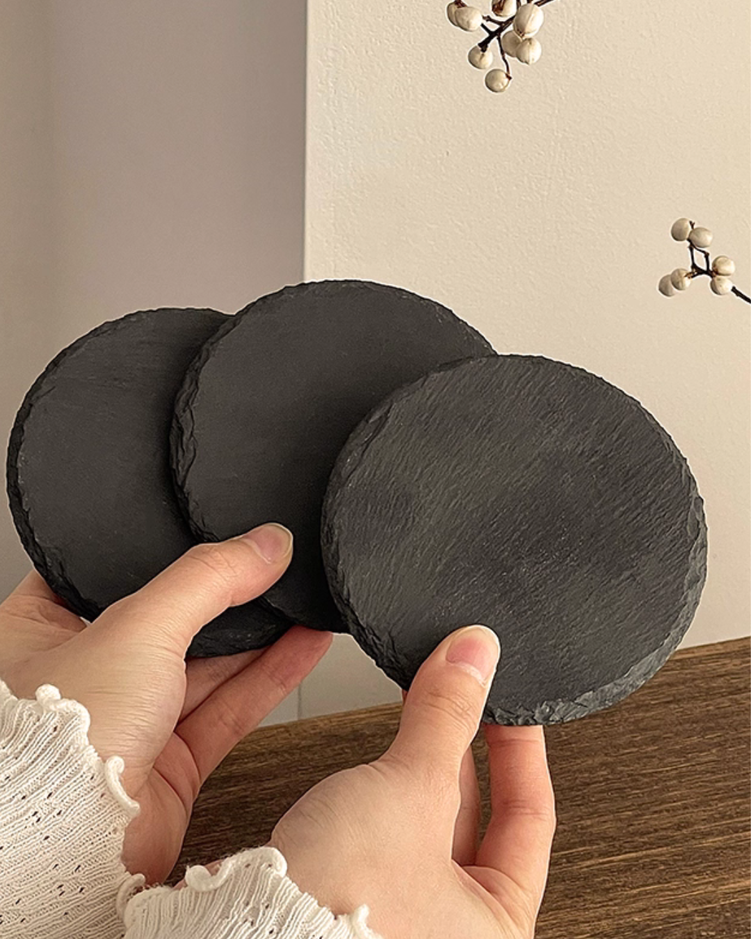 Natural Black Stone Coasters – Heat-Resistant & Durable Table Protection
