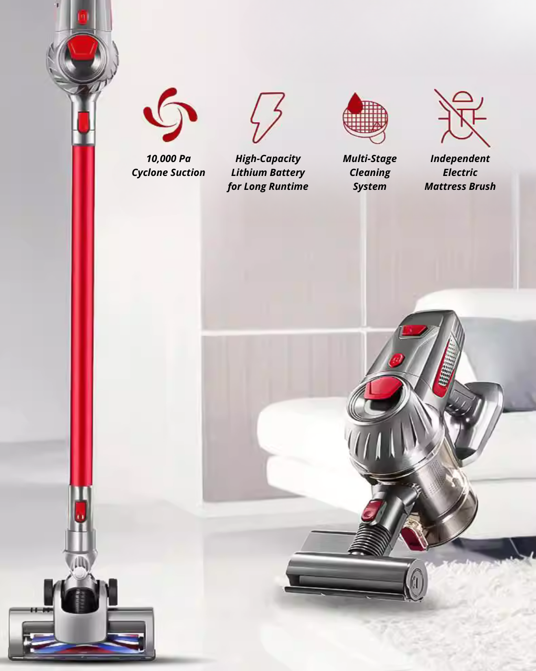 Cordless Vacuum Cleaner with 10000Pa Suction & Dual Motors
