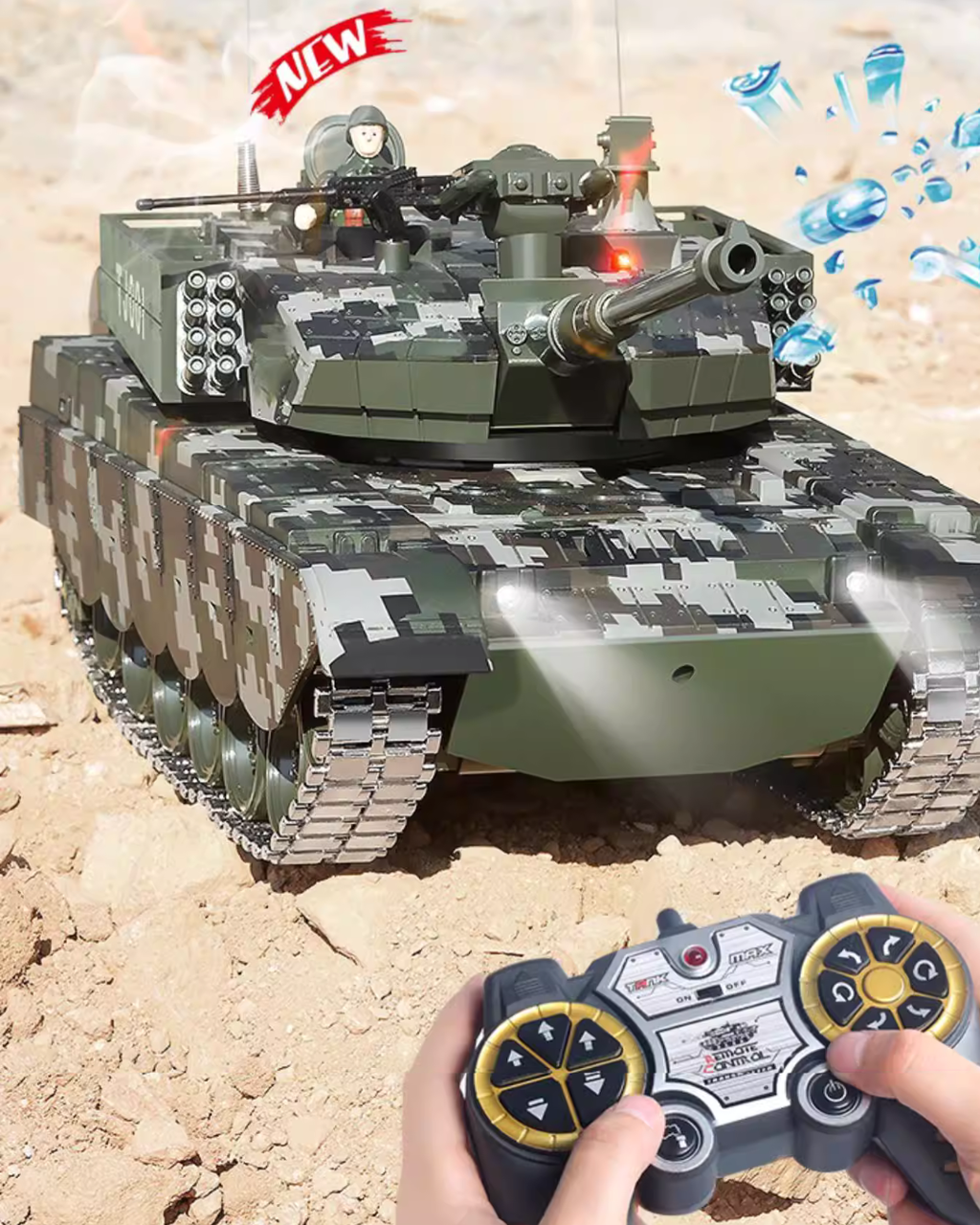 50CM RC Battle Tank with Metal Tracks, 360° Turret & Smoke Effects