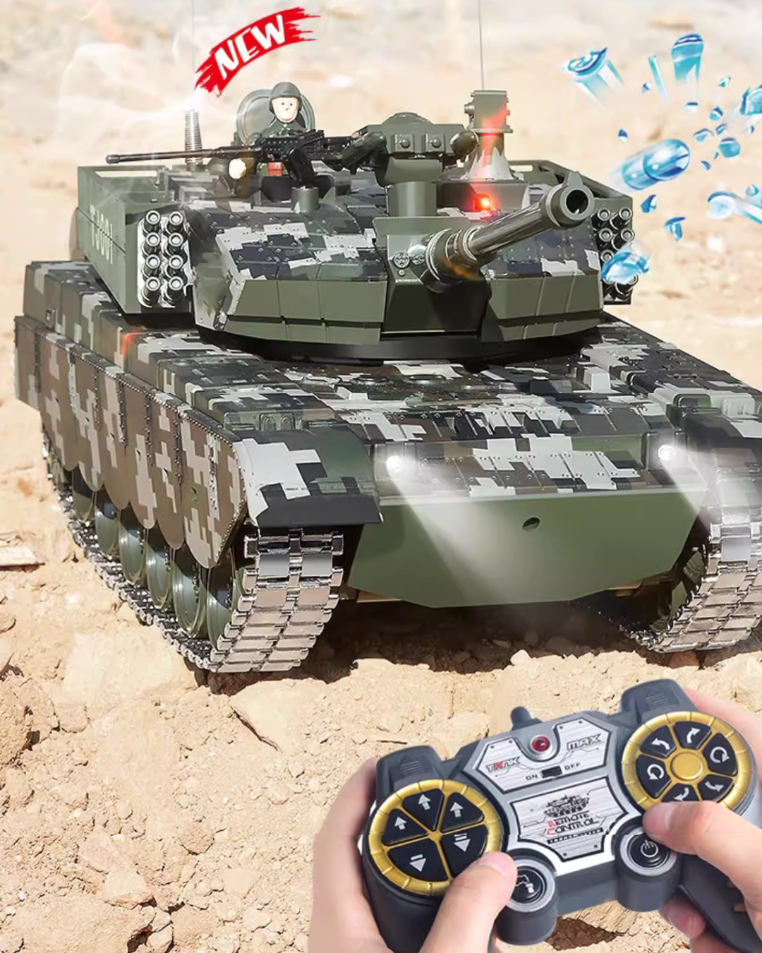 50CM RC Battle Tank with Metal Tracks, 360° Turret & Smoke Effects