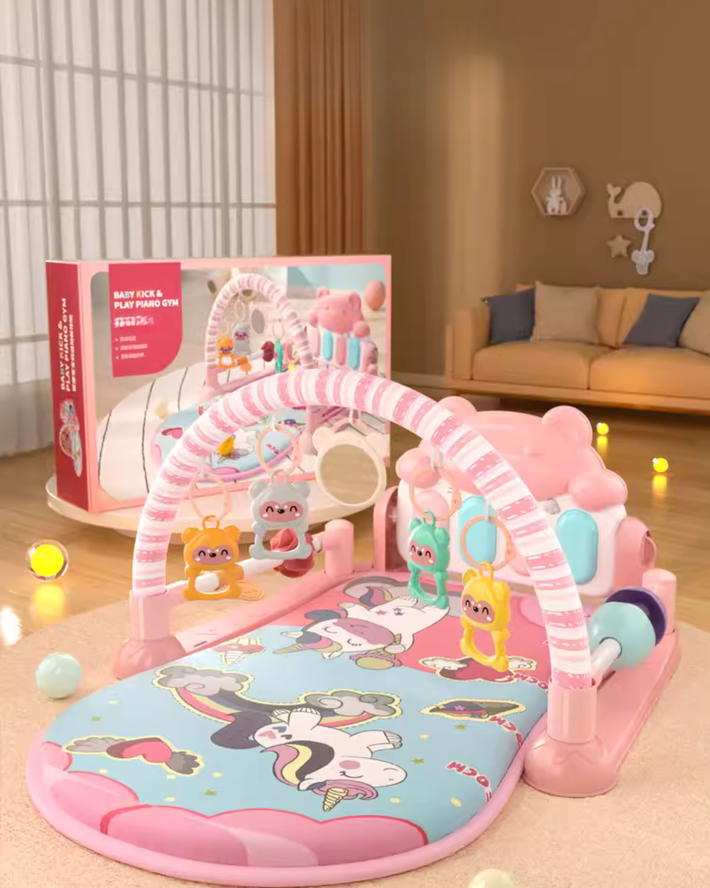 Interactive 3-in-1 Baby Gym – Music, Lights & Kicking Mat