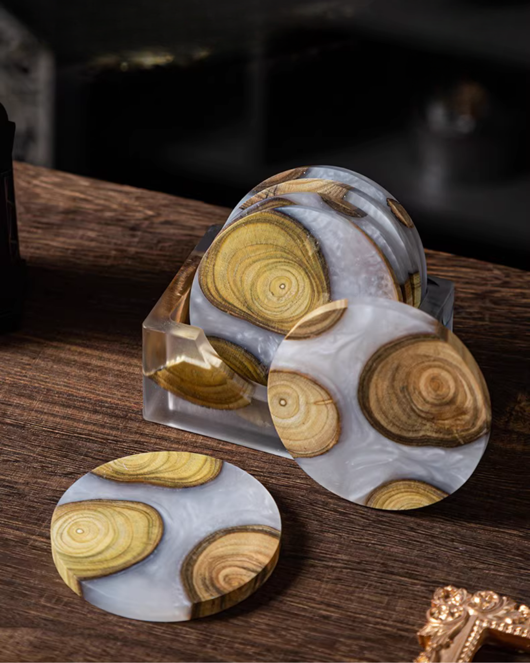 Elegant Resin & Natural Wood Coasters for Coffee, Tea & Everyday Use
