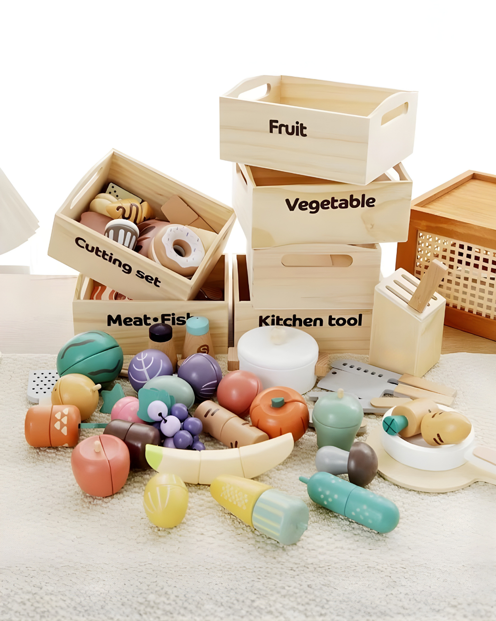 Kids Wooden Play Kitchen & Food Toy Set – Pretend Play for Toddlers