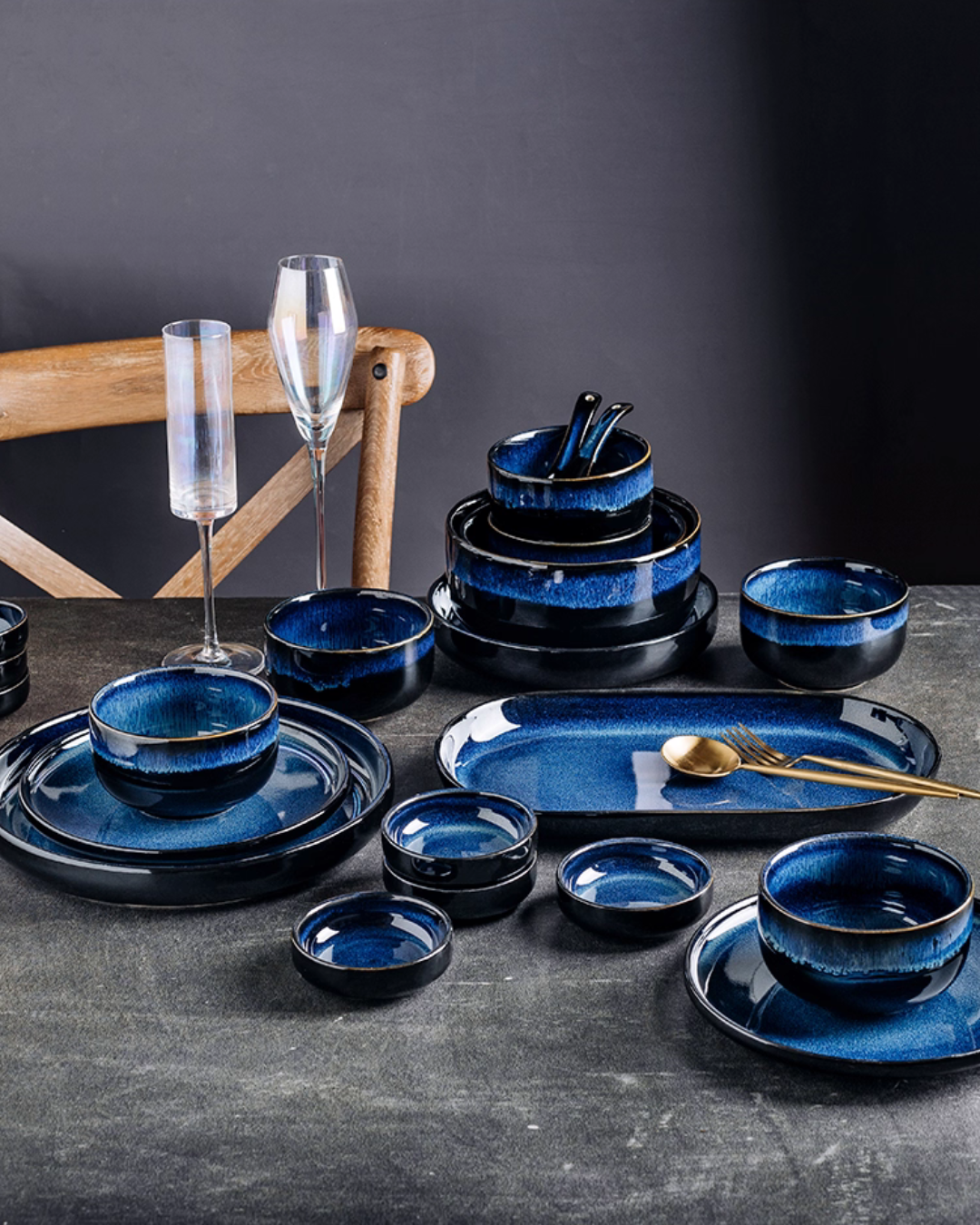 Artisan Nordic Starry Sky Dinnerware Set – Unique Blue Tableware