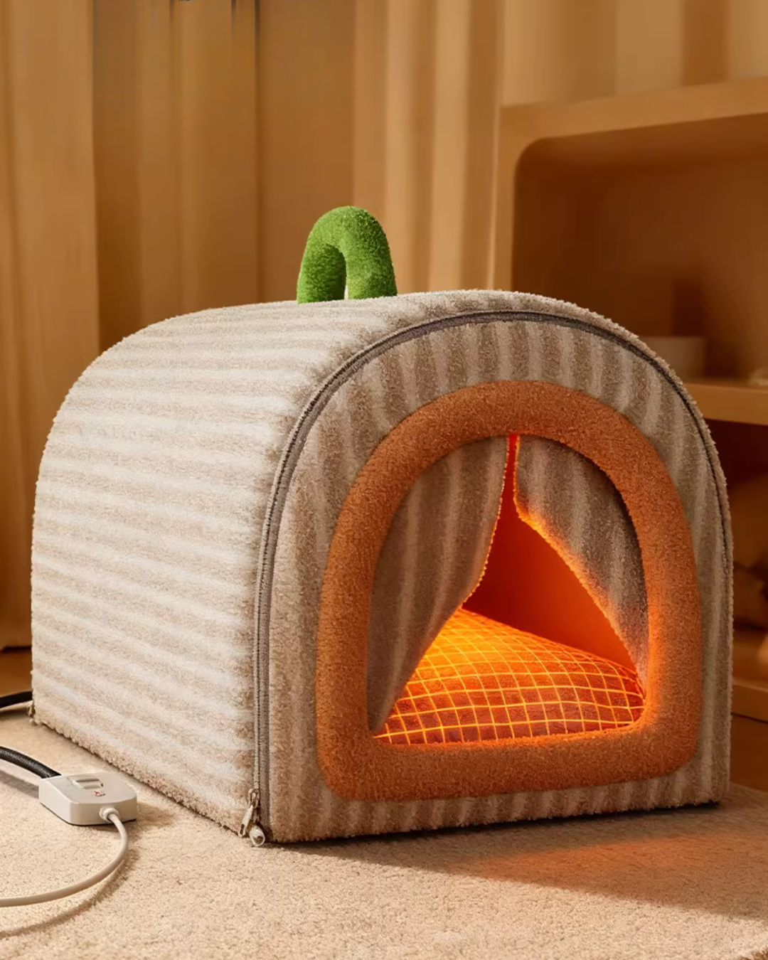Heated Pet House Bed – 55°C Warmth, Soft Arctic Velvet, Anti-Slip