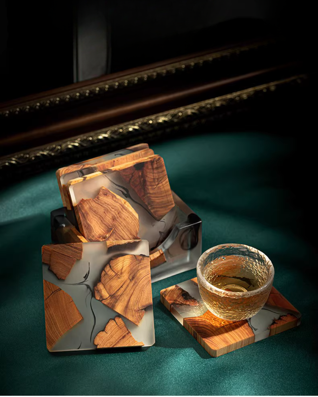 Elegant Resin and Wood Coasters for Coffee, Tea & Everyday Use