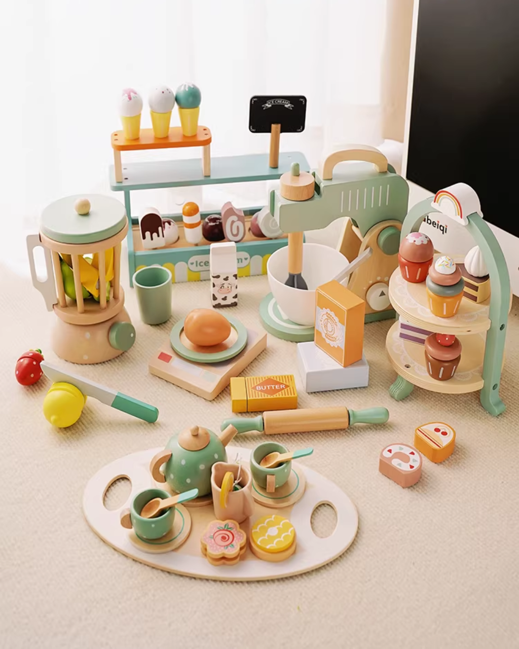 Nordic Wooden Pretend Kitchen & Tea Set for Toddlers – Role Play Toy