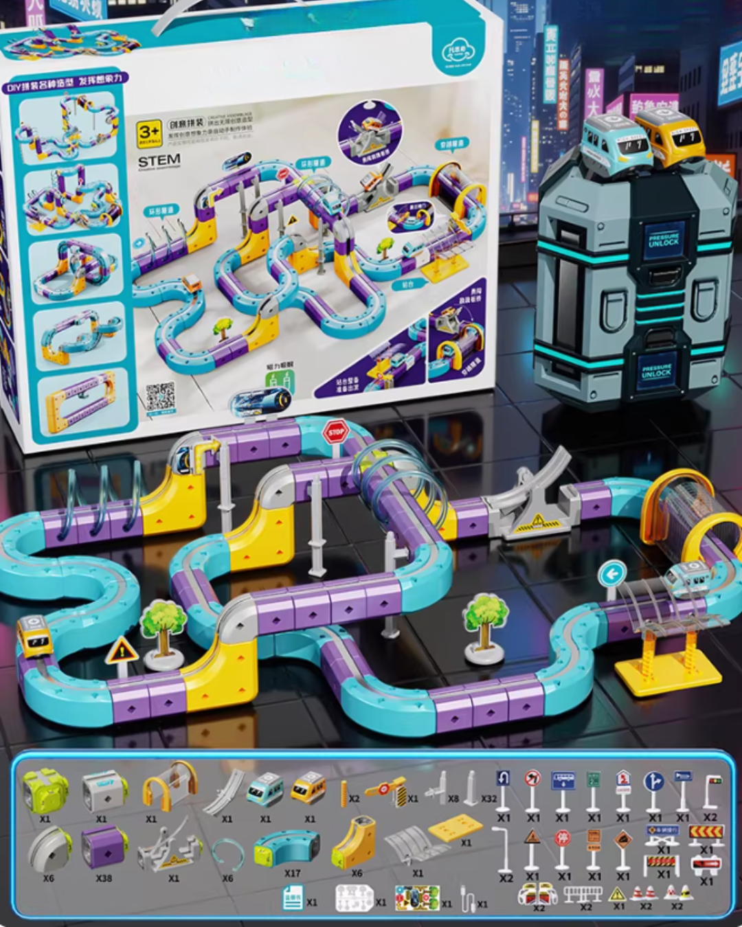 Magnetic Track Car Building Set with Upside-Down Driving