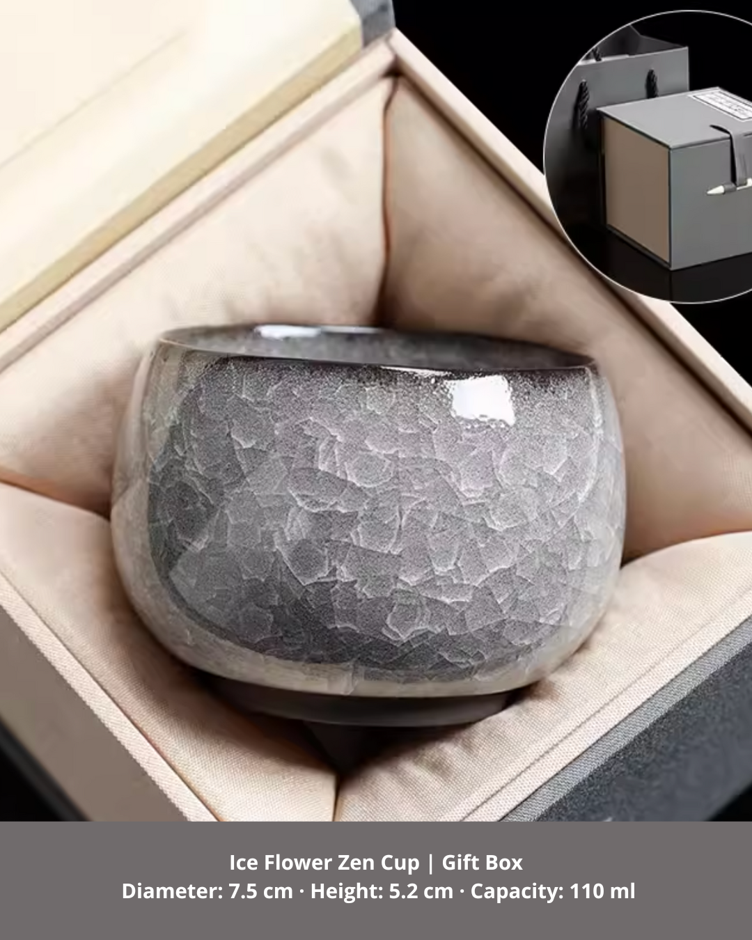 Black Ice Blossom Ceramic Tea Cup for Mindful Daily Rituals