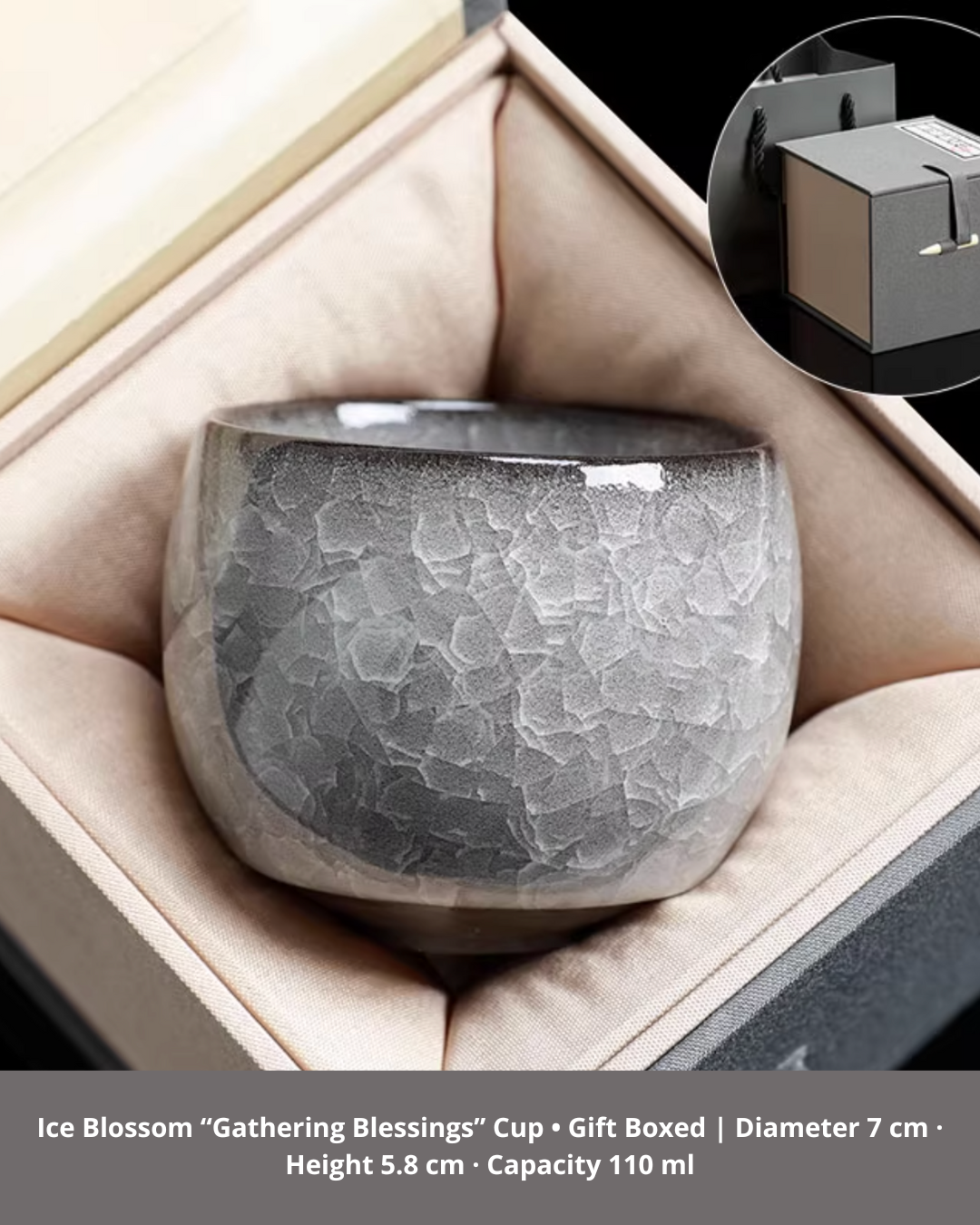 Black Ice Blossom Ceramic Tea Cup for Mindful Daily Rituals