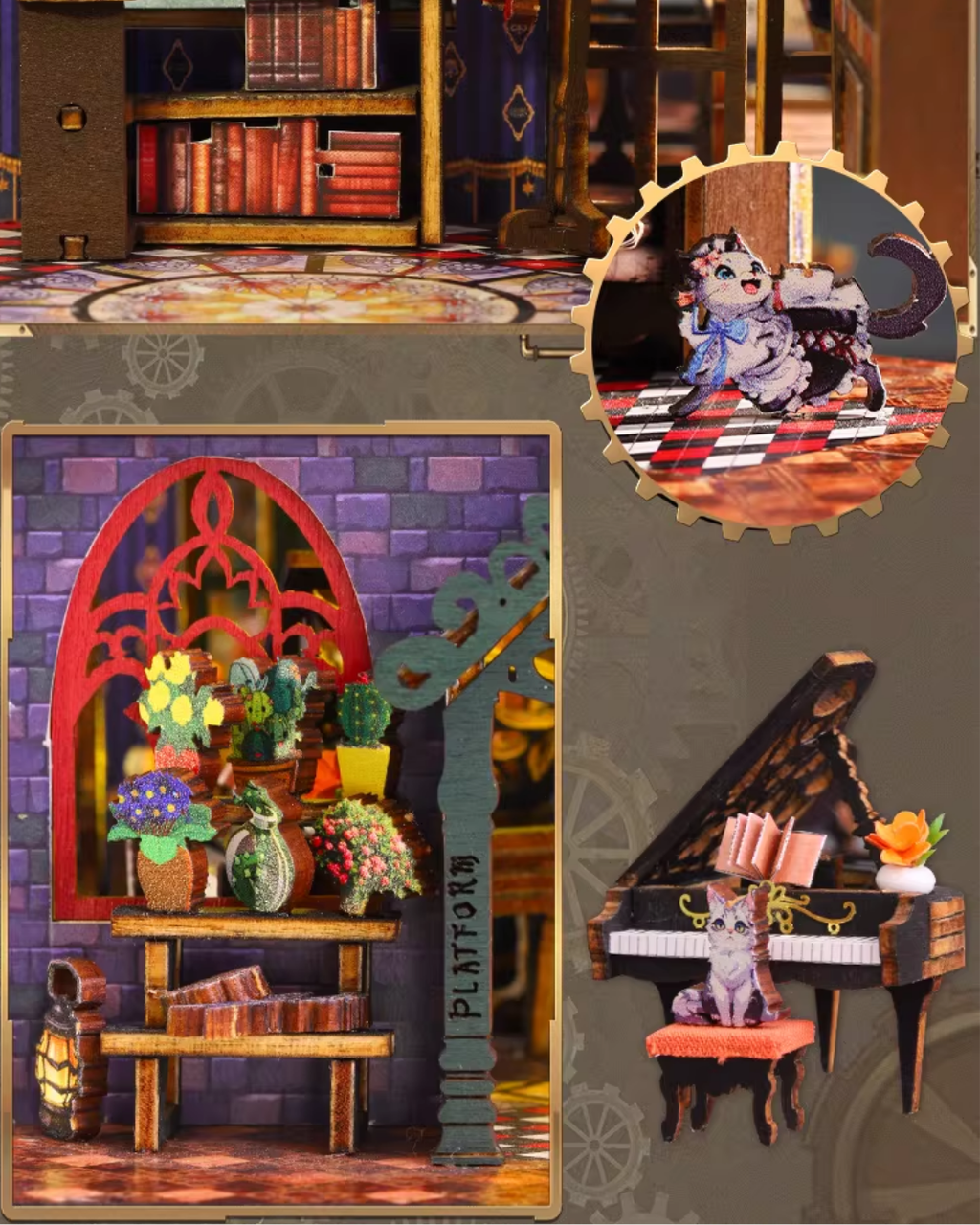 Steampunk DIY Miniature House with Rail Track & LED Lighting