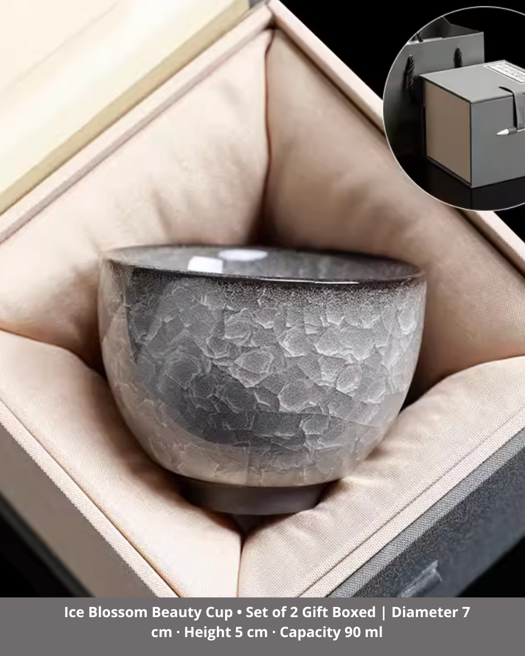 Black Ice Blossom Ceramic Tea Cup for Mindful Daily Rituals