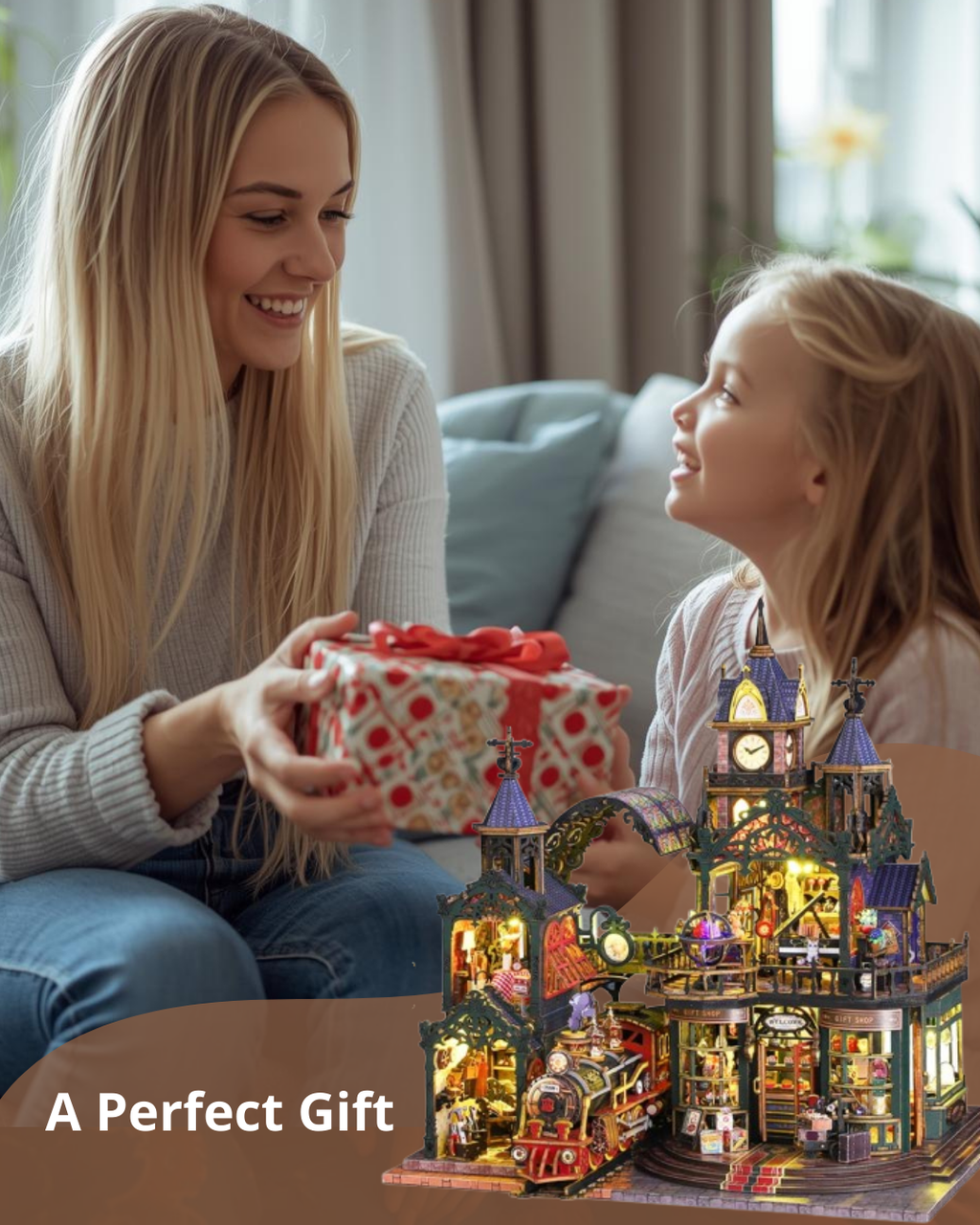 Steampunk DIY Miniature House with Rail Track & LED Lighting