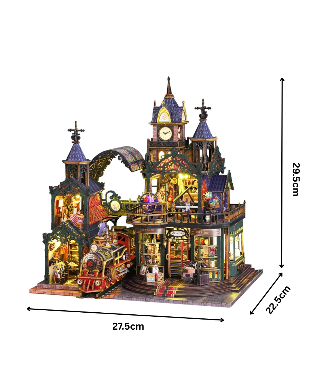 Steampunk DIY Miniature House with Rail Track & LED Lighting