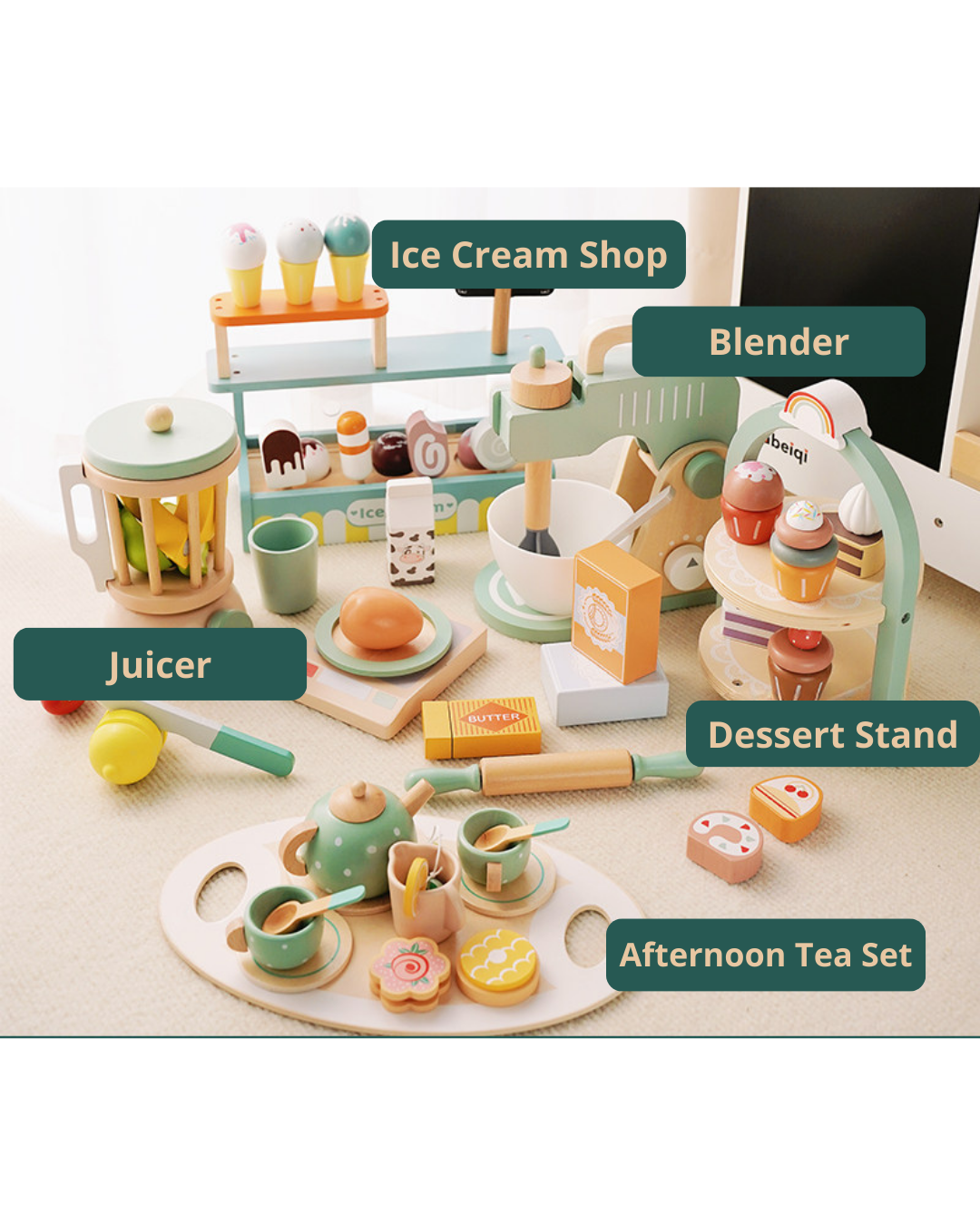 Nordic Wooden Pretend Kitchen & Tea Set for Toddlers – Role Play Toy