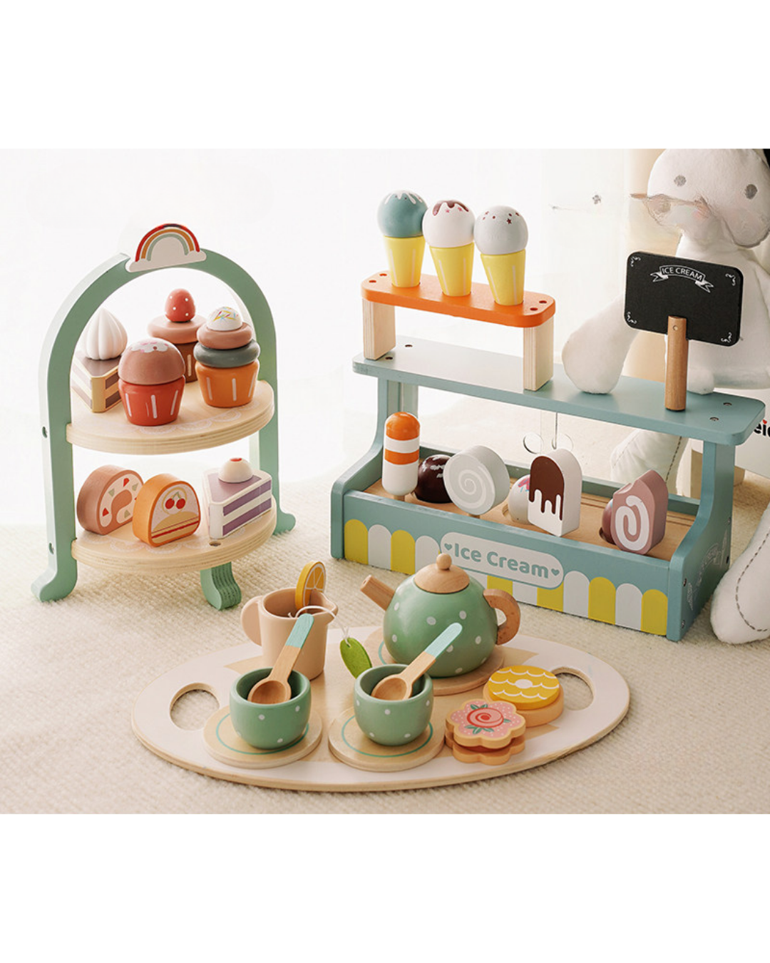 Nordic Wooden Pretend Kitchen & Tea Set for Toddlers – Role Play Toy