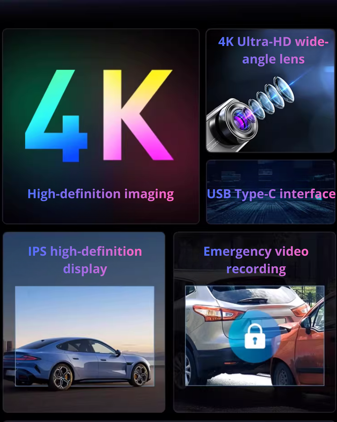 4K Smart Dash Cam – Emergency Recording, HDR Night Vision, WiFi