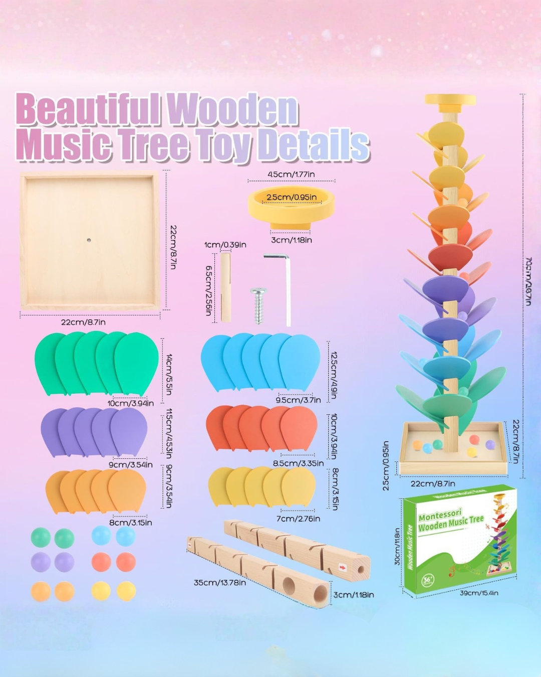 Colorful Montessori Wooden Marble Music Tree – Hands-On Learning for Kids