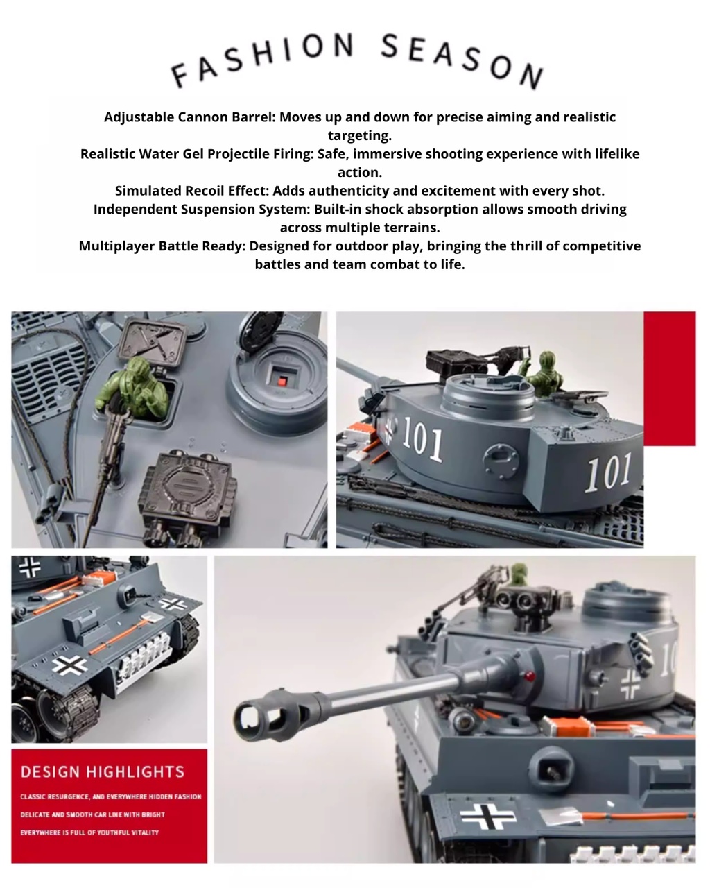 1:18 RC Water Bullet Tank with Adjustable Cannon & Shock-Absorbing Tracks