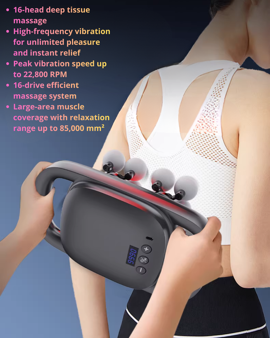 16-Head Deep Tissue Massage Gun for Muscle Recovery & Pain Relief