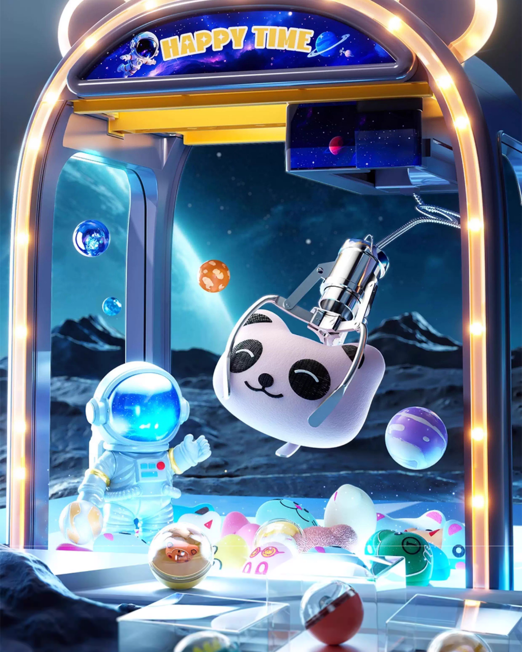 Space Theme Claw Machine Toy — Joystick, LED Lights & Alloy Claw Grip