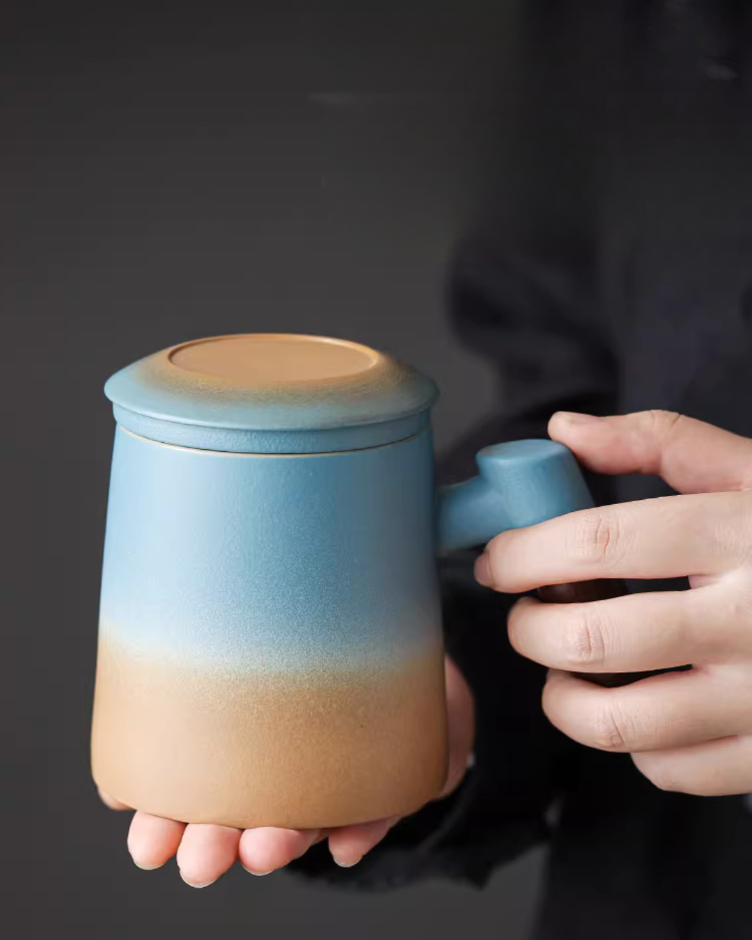 Wood Handle Ceramic Tea Mug with Infuser for Office & Home