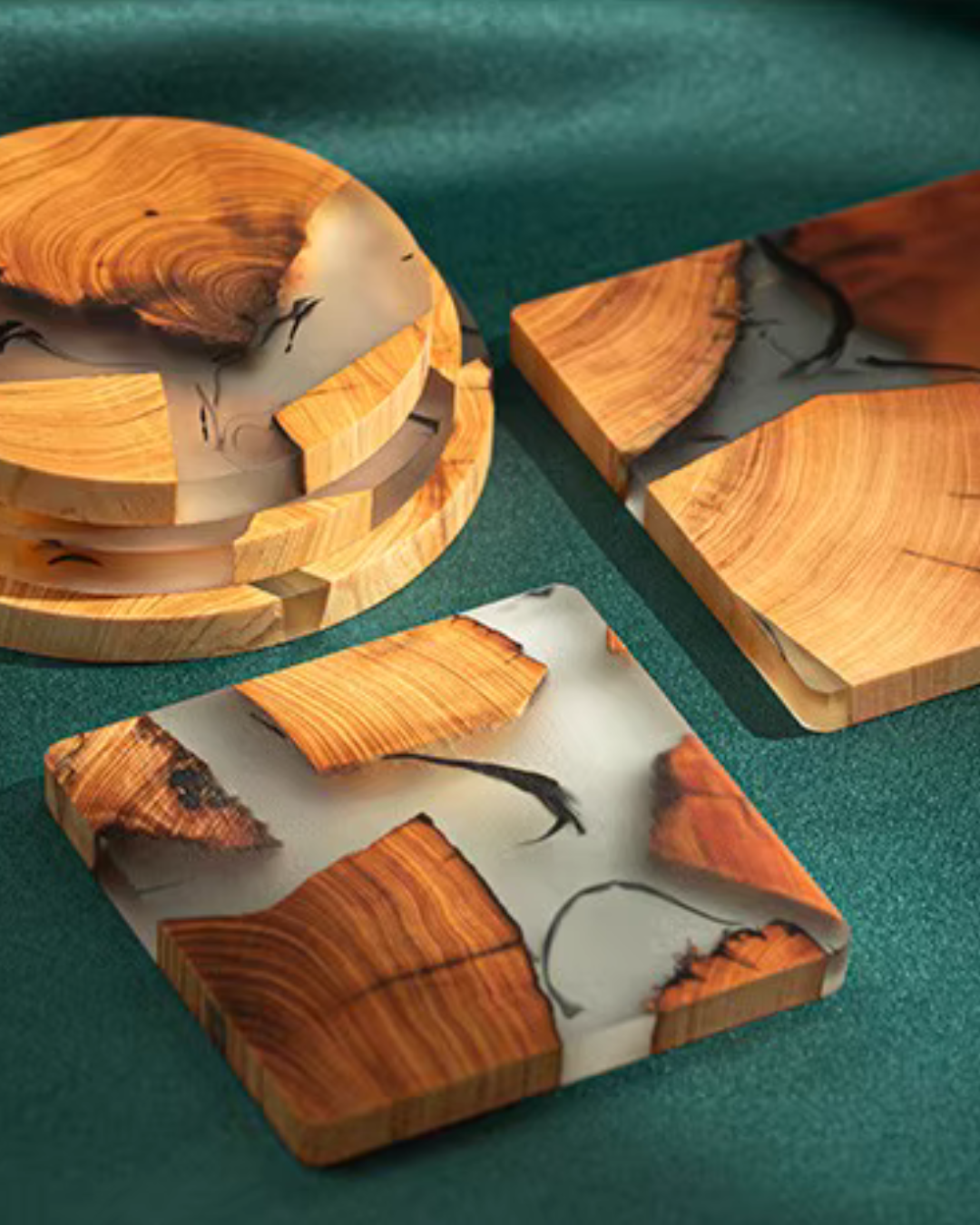 Elegant Resin and Wood Coasters for Coffee, Tea & Everyday Use