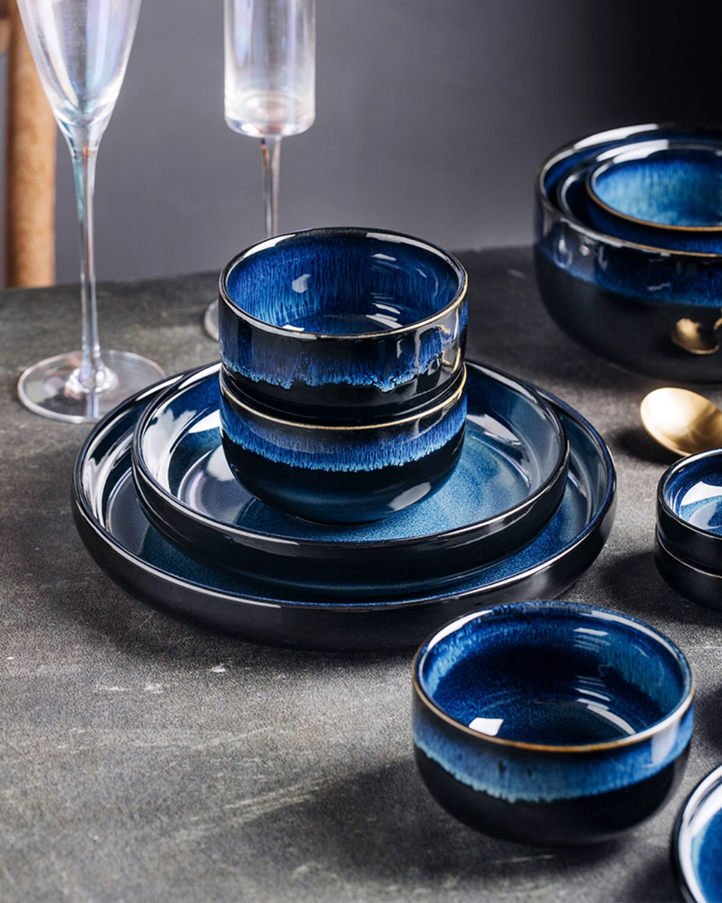 Artisan Nordic Starry Sky Dinnerware Set – Unique Blue Tableware