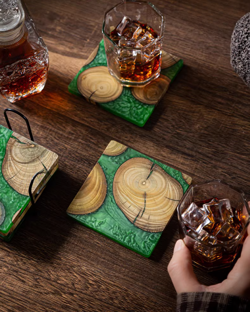 Elegant Resin & Natural Wood Coasters for Coffee, Tea & Everyday Use