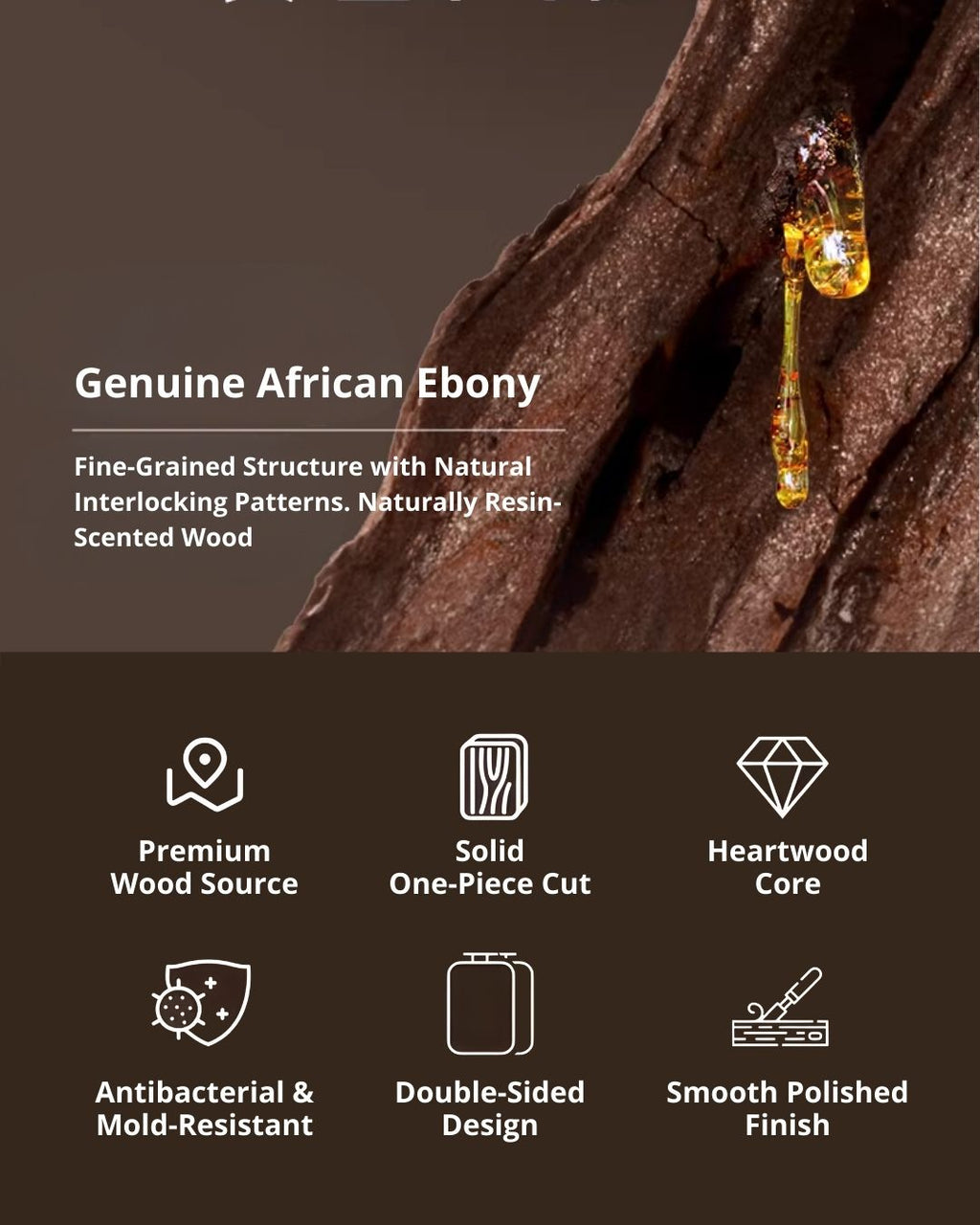 Solid African Ebony Wood Cutting Board – Knife-Friendly & Double-Sided