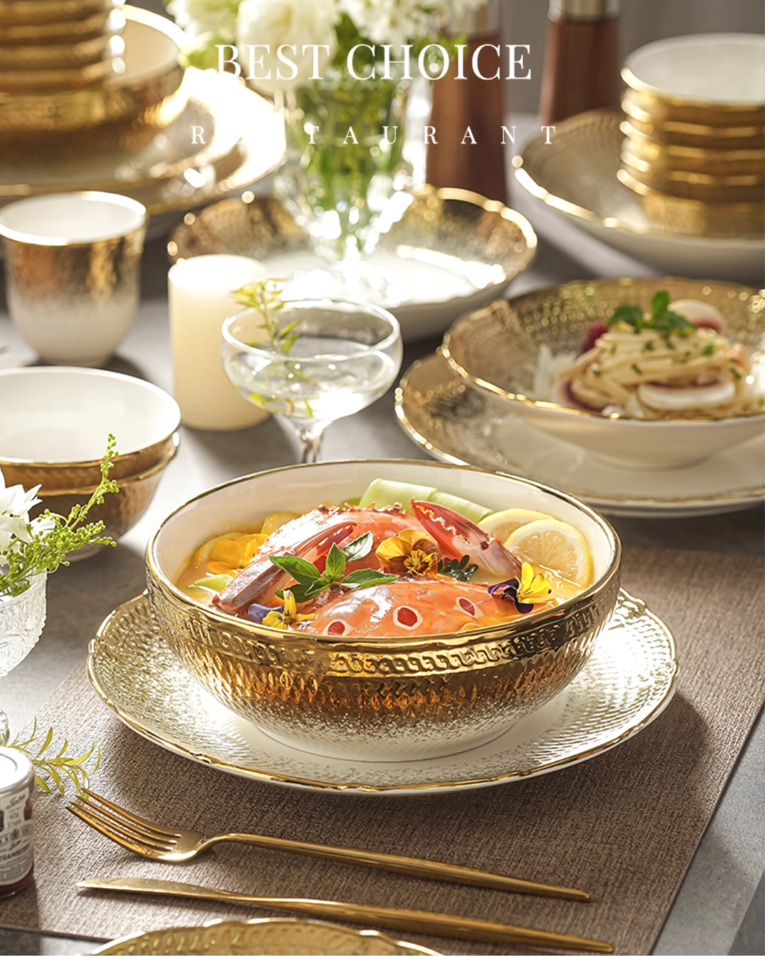 Elegant Porcelain Dinnerware Set with Gold Rim for Everyday Dining
