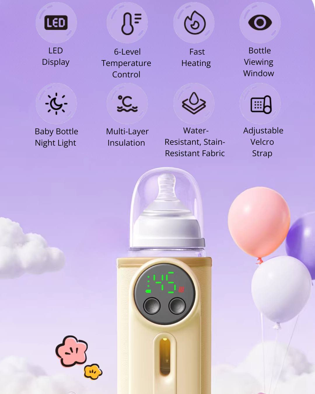 Wireless Baby Milk Warmer – 6 Temperature Levels, Travel Friendly