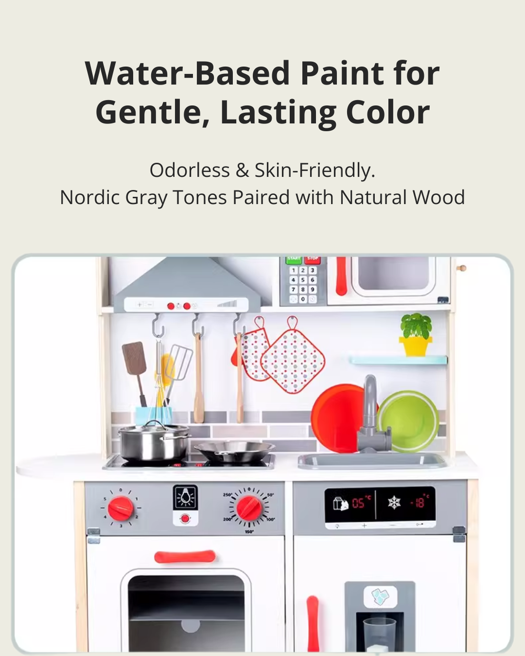 Kids Wooden Play Kitchen Set – Lights, Sounds & Ice Maker for Toddlers