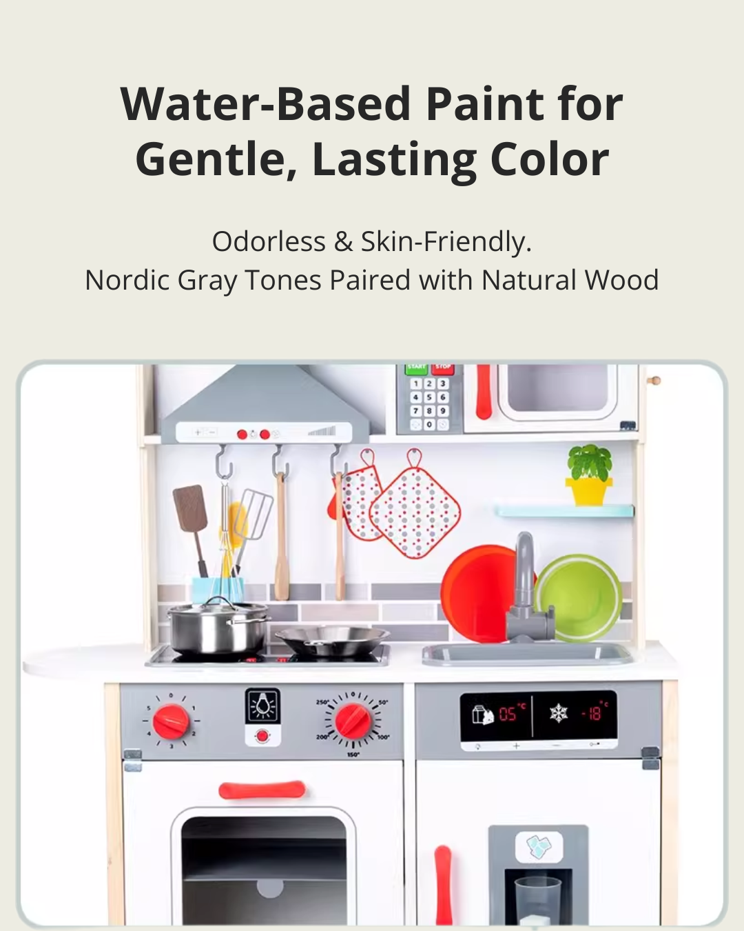 Kids Wooden Play Kitchen Set – Lights, Sounds & Ice Maker for Toddlers