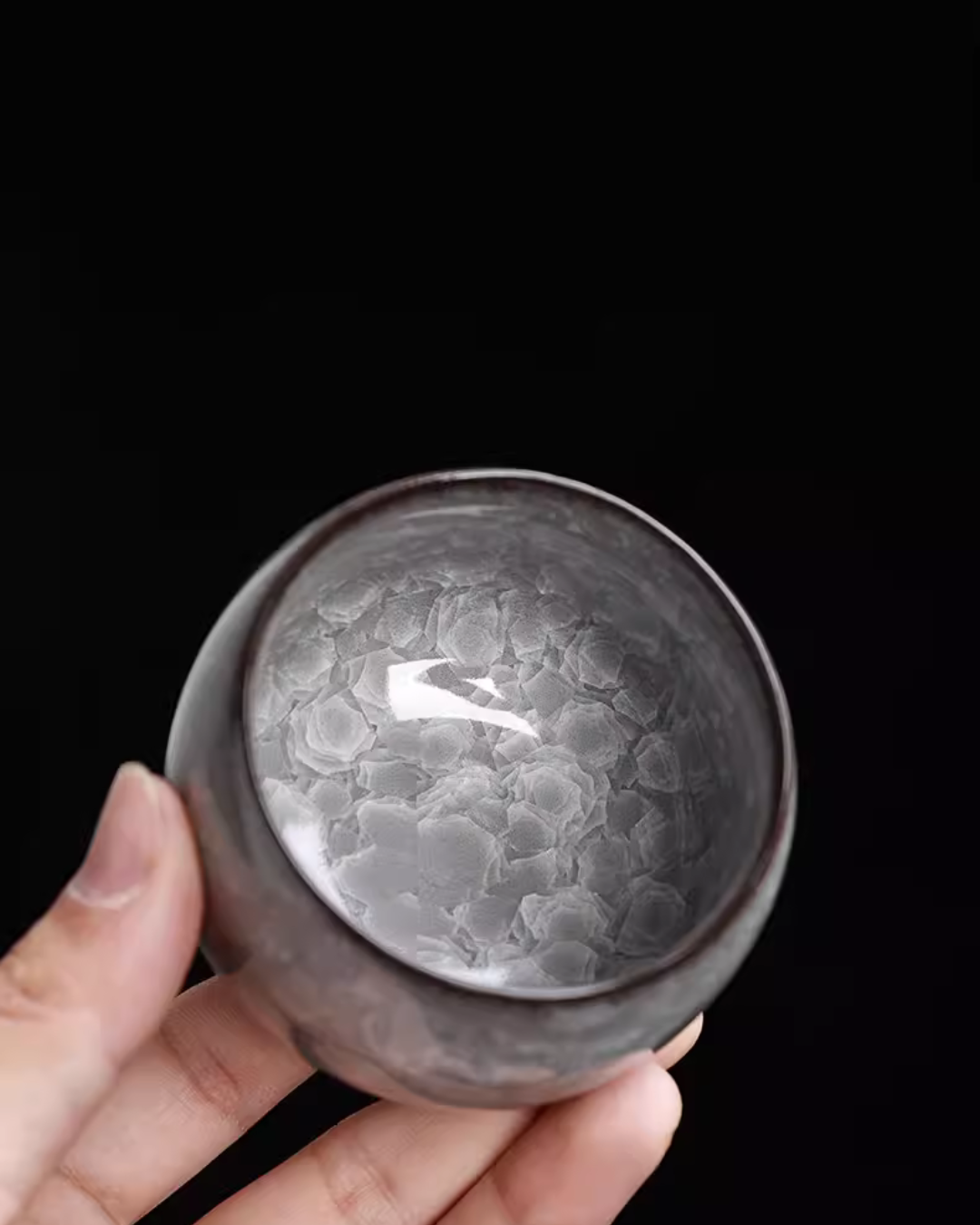 Black Ice Blossom Ceramic Tea Cup for Mindful Daily Rituals