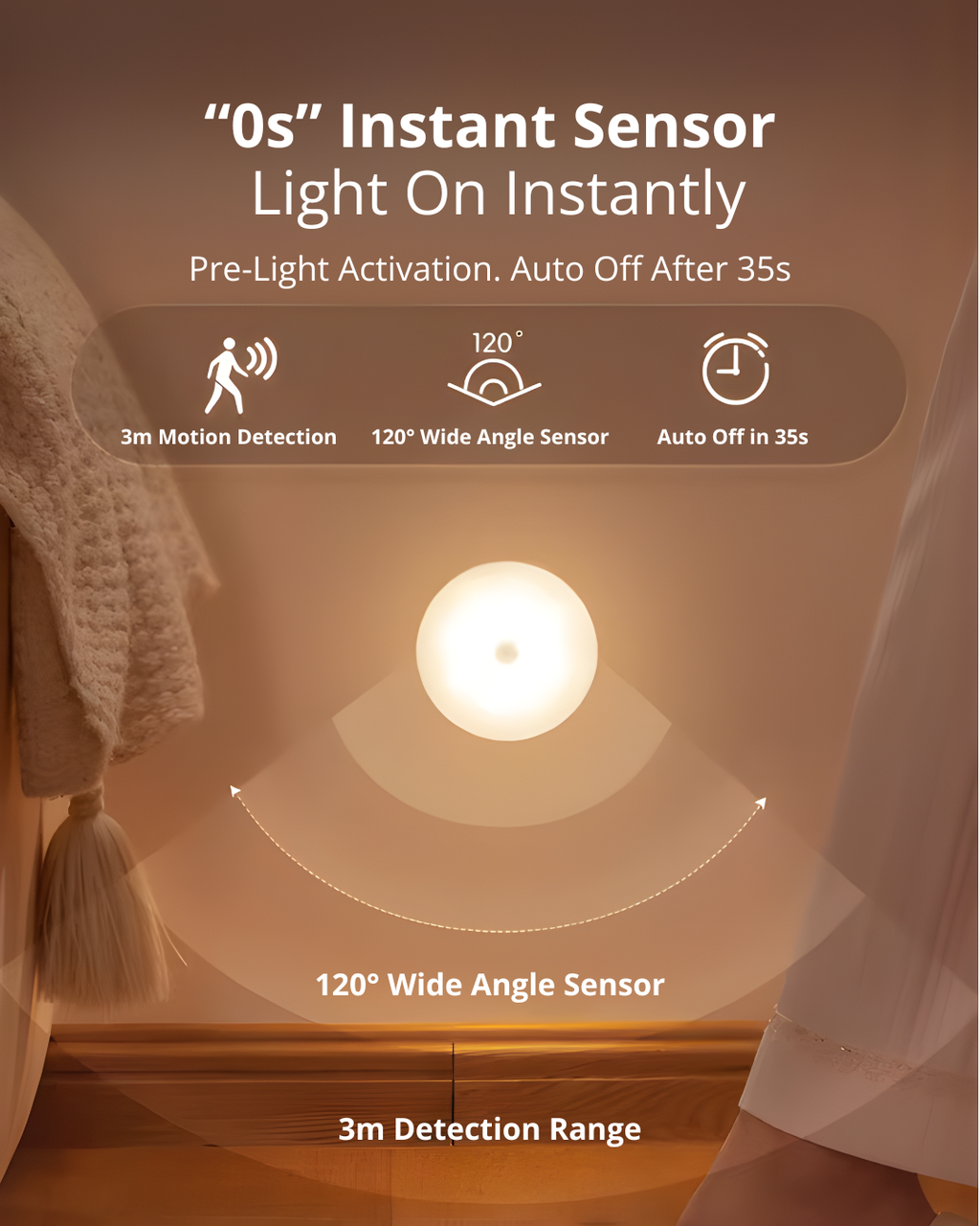Smart Human Motion Sensor Night Light – Warm LED, Rechargeable