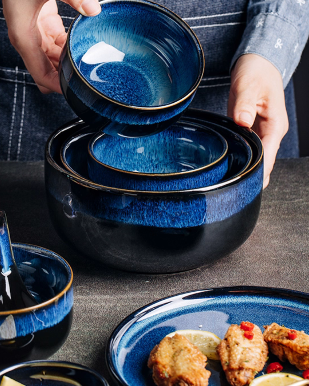 Artisan Nordic Starry Sky Dinnerware Set – Unique Blue Tableware