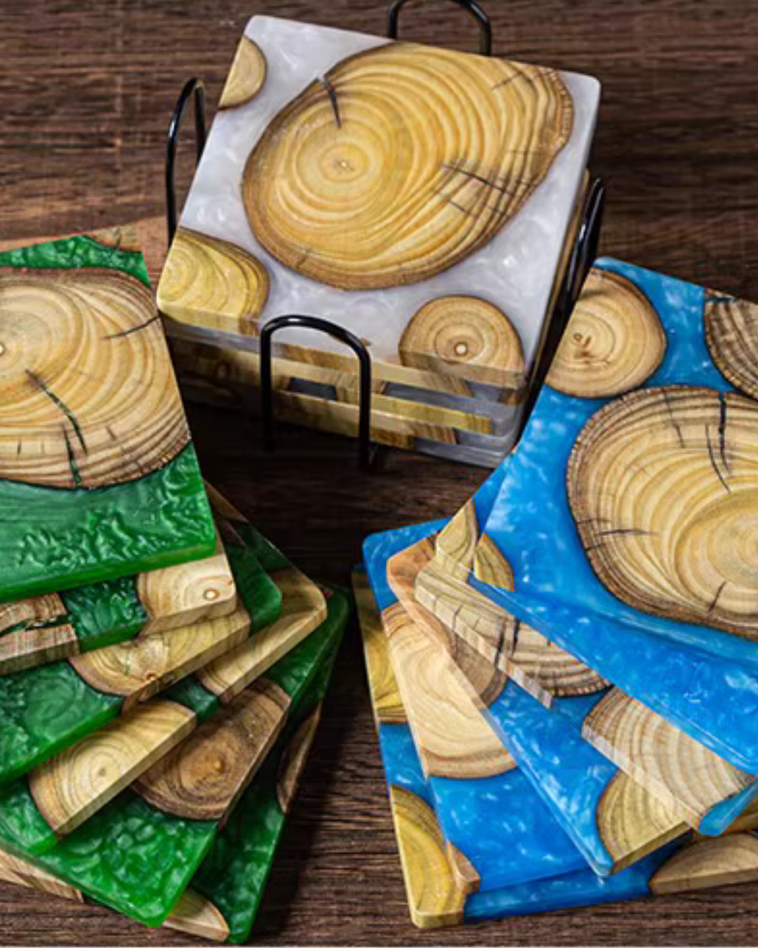 Elegant Resin & Natural Wood Coasters for Coffee, Tea & Everyday Use