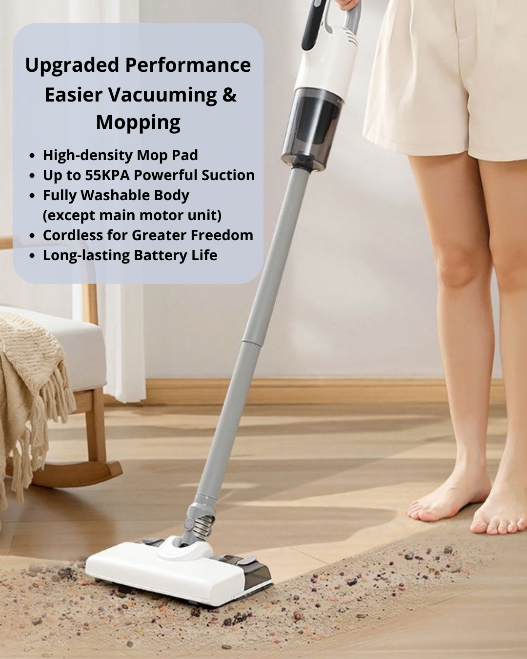 Powerful cordless vacuum with wet & dry cleaning—perfect for busy households, pet owners, and quick, stress-free home cleaning.