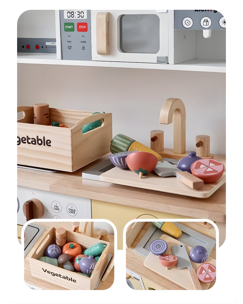 Kids Wooden Play Kitchen & Food Toy Set – Pretend Play for Toddlers