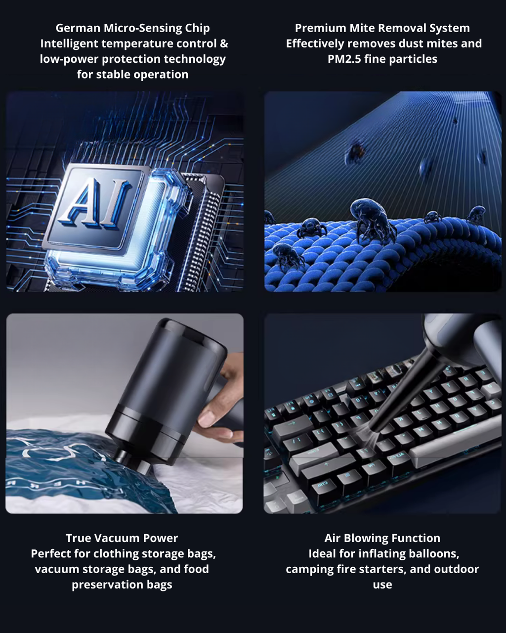 Compact 4-in-1 Multi-Function Vacuum Cleaner with Strong Suction