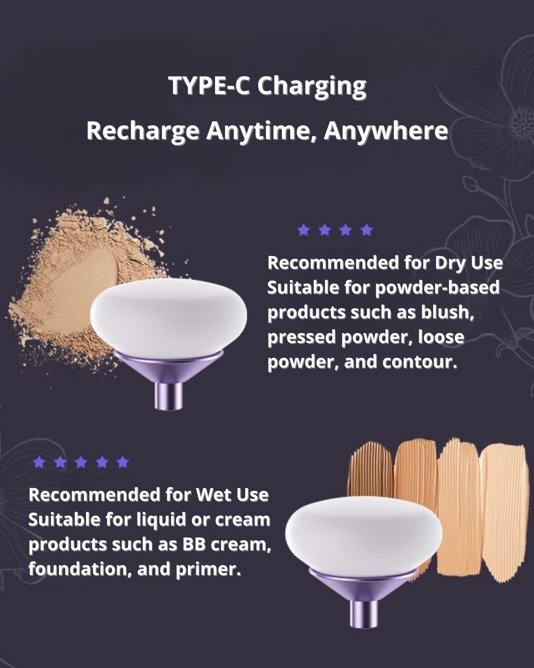 Portable Mini Electric Makeup Sponge — Wet & Dry, 3 Speeds, Travel-Friendly