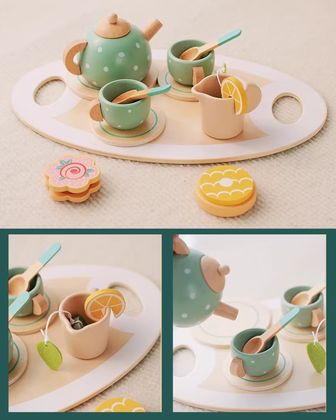Nordic Wooden Pretend Kitchen & Tea Set for Toddlers – Role Play Toy