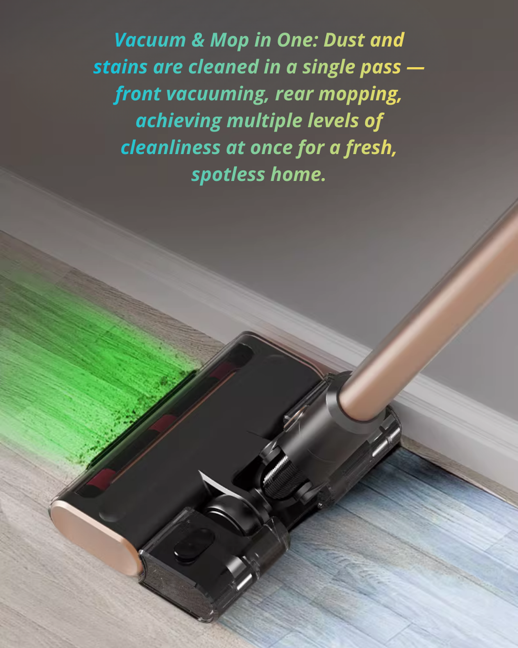 Cordless Vacuum with Green Light Dust Detection & Mop