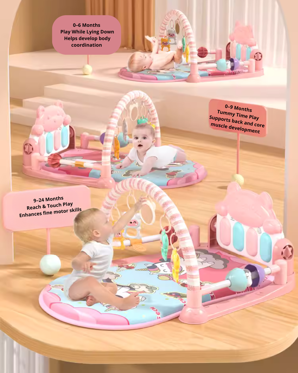 Interactive 3-in-1 Baby Gym – Music, Lights & Kicking Mat