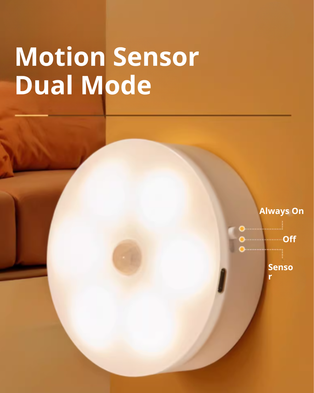 Smart Human Motion Sensor Night Light – Warm LED, Rechargeable