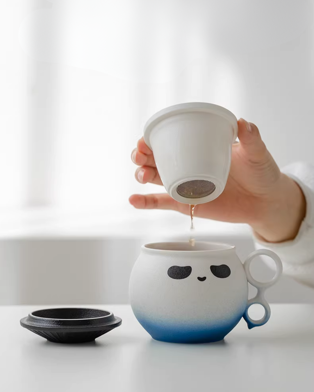 Panda Hero Minimalist Ceramic Tea Infuser Cup for Calm Daily Moments