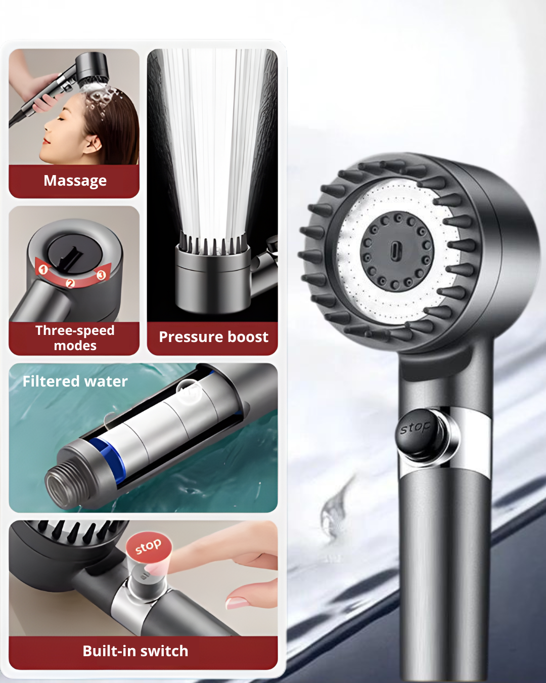 Turbo High-Pressure Shower Head with Filtration – Spa-Like Showers