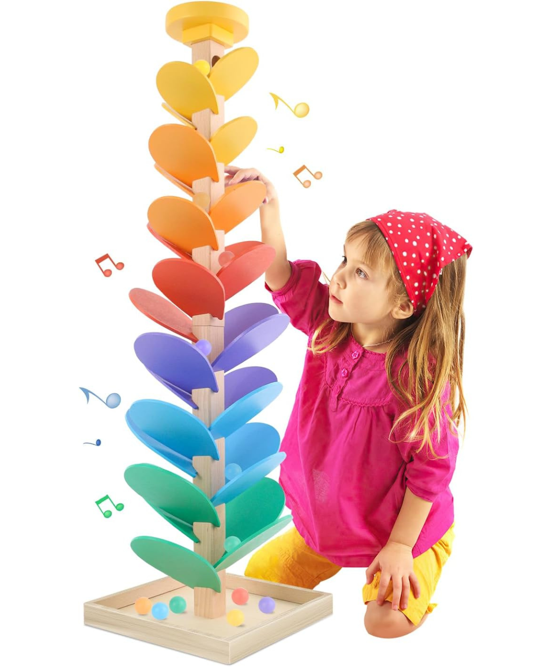 Colorful Montessori Wooden Marble Music Tree – Hands-On Learning for Kids